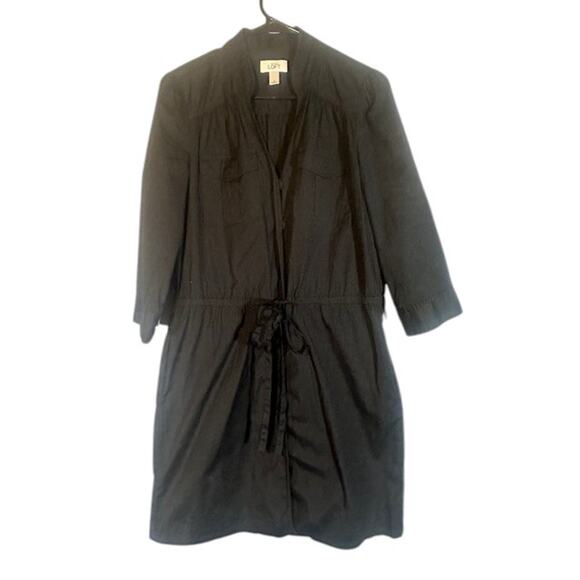 Ann Taylor Loft Black Long Sleeve Drawstring Waist T-Shirt Dress Women Sz 6 - Picture 1 of 13
